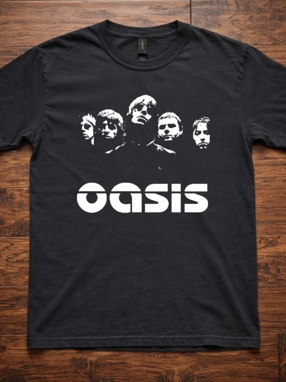 Oasis Band Members Logo Vintage Black Graphic T-Shirt